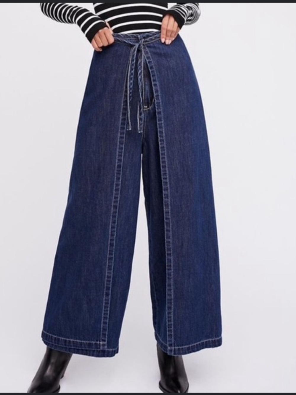 We the Free People Apron jean tie wrap no waistband wide leg 27